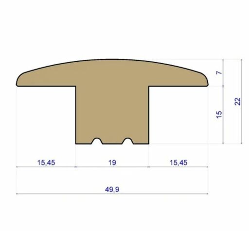 Traditions Solid Oak T-Shaped Threshold, Unfinished, 15mm, 2.7 m Image 2